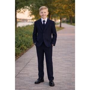 NEW Boys First Holy Communion Suit Size 14 - Navy 5 Piece w/Garment Bag